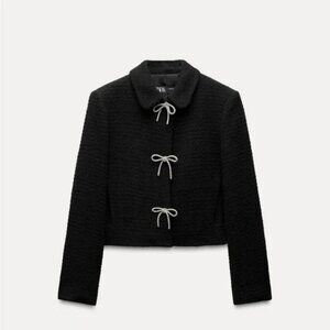 ZARA BOW BUTTON TEXTURED JACKET